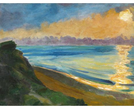 Hermann Max Pechstein  - - 1881 Zwickau - 1955 Berlin Steilküste und Sonnenspiegelung. Um 1922. Öl auf leinenstrukturierter M