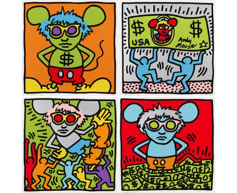 Keith Haring  - - 1958 Reading/Pennsylvania - 1990 New York Andy Mouse (4 Blatt). 1986. Farbserigrafie. Littmann S. 64 und 65