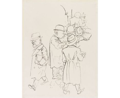 George Grosz  - - 1893 Berlin - 1959 Berlin An der Börse. ca. 1923/24. Tuschzeichnung. Verso mit dem Nachlassstempel (unter R