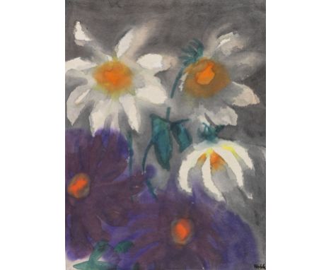 Emil Nolde  - - 1867 Nolde/Nordschleswig - 1956 Seebüll/Schleswig-Holstein Violette und weiße Dahlien. Um 1930/1940er Jahre. 