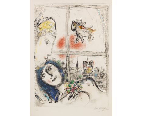 Marc Chagall  - - 1887 Witebsk - 1985 Saint-Paul-de-Vence Paris de la fenêtre. 1969/70. Farblithografie. Mourlot 599. Signier