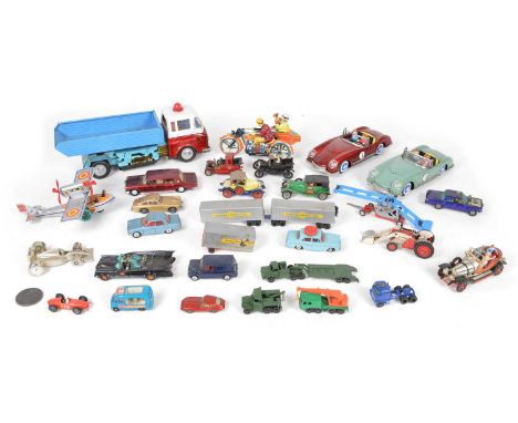 Collection of diecast cars and tinplate vehicles to include two 1950's style Chinese tinplate cars with two passengers, Chine