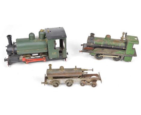 0-4-0 1 Gauge green no.12 live steam locomotive together with another 0-4-0 no.1427 live steam locomotive and a smaller O sca