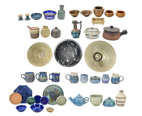 An orthoceras bowl and studio pottery, including Leach Pottery, Alan Brough and Lamorna Orthoceras bowl, 31.5cm in diameter, 