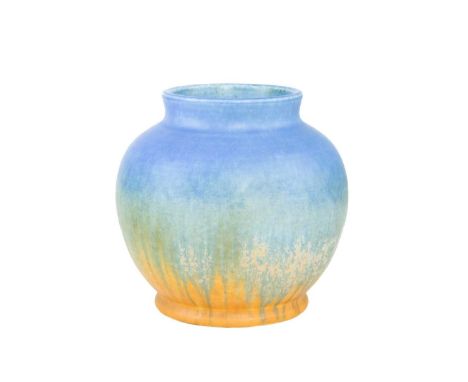 A Ruskin Pottery crystalline glaze vase. Dated 1932 within the triangular impressed marks to the base, of bulbous form with a