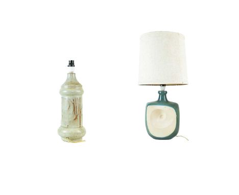 Two Tremaen Pottery Newlyn lamp bases. Designed by Peter Ellery, circa 1970s, a Bowcawen sculptural lamp base and original sh