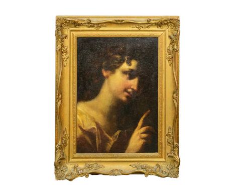 After Caravaggio. Young man gesturing, oil on canvas (relined), 43X31cm, gilt framed 57X43cm.