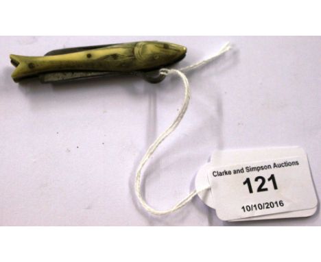 A Scrimshaw button hook/penknife in the form of a fish
