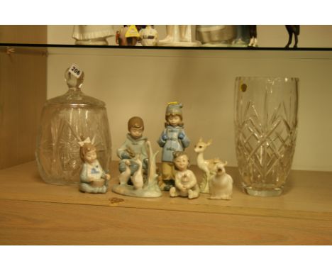 Six Nao figures, cut glass vase etc.