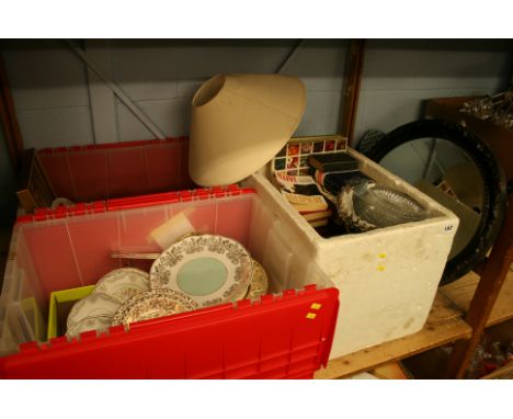 Shelf of assorted mirror, china, books etc.