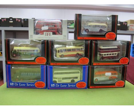 Eight EFE 1:76th Scale Diecast Buses, including #18701 Bedford SB Duple Vega Orange Luxury. All boxed. 