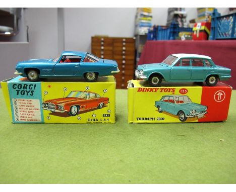 Two Boxed Original Dinky and Corgi Diecast Cars, Dinky #135 Triumph 2000 and Corgi #241 Ghia L64. Both models fair with some 