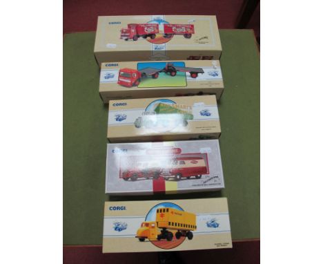 Six Corgi Diecast Commercial Vehicles, Including The British Rail set, one Ford Popular van and one Bedford CA van, #97300 Cl