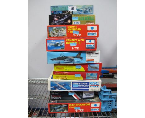 Ten 1:72 Scale Military Plastic Aircraft Kits, by ESCI, Ertl, Dragon, Xtrakit, Fujimi, Monogram and others. Including F-105G 