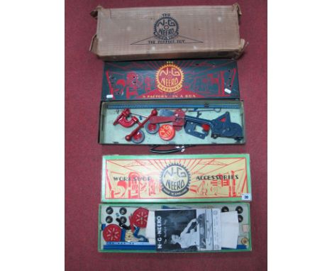 Two Boxed Pre-War 'N-G Neero' Metal Construction Kits, one being a metal boxed 'Factory in a Box' with tools and accessories,