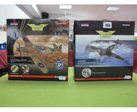 Two Boxed Corgi Aviation Archive 1:72nd Scale Diecast WWII Aircraft, #AA39702A Hawker Hurricane MK 11C BN230, FT-A, 43 Squadr