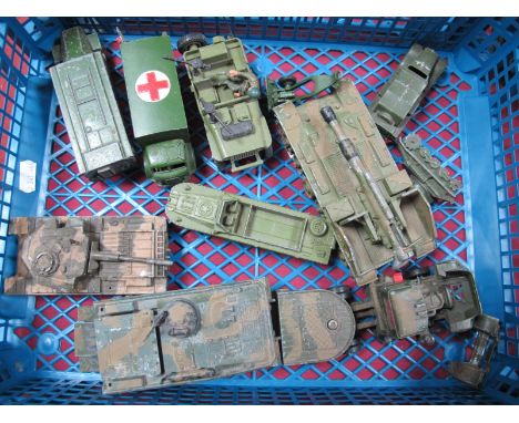 Eleven Diecast Military Vehicles by Dinky and Corgi, including Dinky #626 military ambulance, Dinky DUKW Amphibian, playworn,
