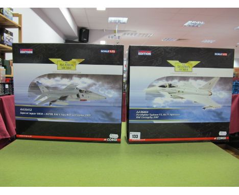 Two Boxed Corgi Aviation Archive 1:72nd Scale Diecast Military Aircraft, #AA35412 Sepecat Jaguar GR3A - XX738 RAF 6 Sqn, RAF 