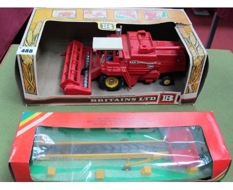 Two Boxed Britains Farm 1:32nd Scale Diecast and Plastic Models, #9570 Massey Ferguson 760 combine harvester, red body, yello