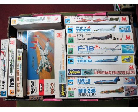 Sixteen Hasegawa 1:72 Scale Military Aircraft Plastic Kits, including F-4E Phantom II, Grumman Prowler, Blue Angels Tiger, F-