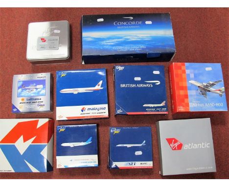 Ten Boxed Diecast Commercial Aircraft of Differing Scale, Gemini Jets being the prominent manufacturer, models include Britis