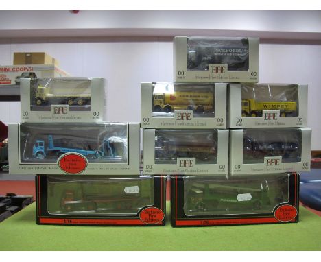 Nine EFE 1:76th Scale Diecast Commercial Vehicles, including #E19301 Atkinson articulated flatbed "Suttons". All boxed. 