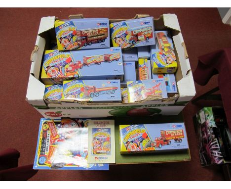 Fourteen Corgi Chipperfields Circus Diecast Vehicles and Circus Figures, including #97888 Foden closed pole truck with carava