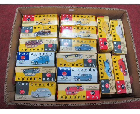 Sixteen Boxed 1:43rd Scale Lledo Vanguards Diecast Vehicles, including a number of different Morris Minor variations. The mod