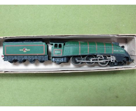 A Hornby Dublo A4 Two Rail 4-6-2 Locomotive and Eight Wheel Tender, BR green, R/No. 60030 'Golden Fleece'. Damage to front wh