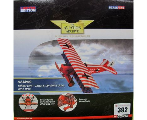 A Boxed Corgi Aviation Archive 1:48th Scale Diecast German World War I Aircraft, #AA38902  Fokker DVII - Jasta 4, Ltn. Ernst 