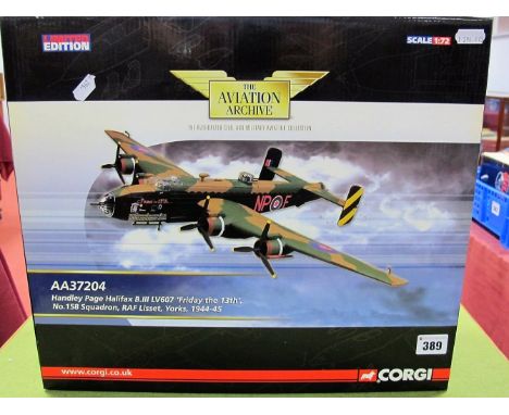 A Boxed Corgi Aviation Archive #AA 37204 1:72nd Scale Diecast Handley Page Halifax B.111 LV607 "Friday the 13th", No. 158 Squ