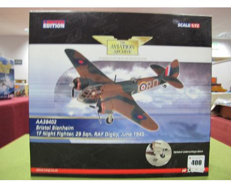 Boxed Corgi Aviation Archive #AA38402 1:72nd Scale Diecast Bristol Blenheim, IF Night Fighter, 29 Sqn, RAF Digby, June 1940. 