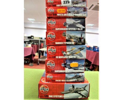 Eight Boxed Airfix 1:72 Scale Plastic Model Aircraft Kits, including #A03073 BAE Systems Hawk, #A02041 Hawker Typhoon IB, #A0