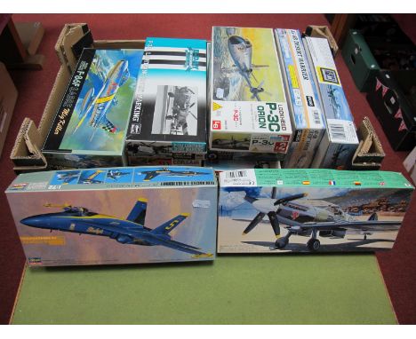 Twelve Boxed 1:72 Scale Military Plastic Aircraft Kits, by Hasegawa, Fujimi, including North American Rockwell F-80F Sabre MI