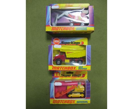Two Window Boxed Matchbox Super Kings Diecast Commercial Vehicles, #K-1 Hydraulic Excavator 'O+K' MH6, circa early 1970's, bo