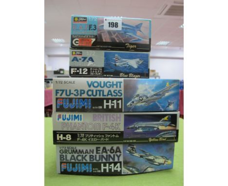 Five Boxed Fujimi 1:72nd Scale Plastic Model Aircraft Kits, #F12-800 Vought A-7A Corsair - II Blue Blazer, #7A-G17-1000 McDon