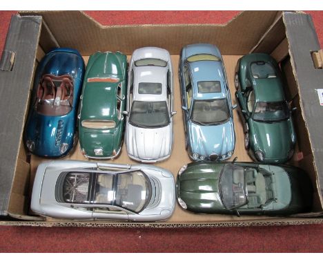 Six 1:18th Scale Diecast Jaguar Car by Maisto, including XJ220, MKII 1959, S-Type, XK180, XK8 and X type 2001; together with 