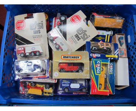 Twenty-Five Diecast Vehicles by Matchbox, Corgi, Majorette, Lledo, including Matchbox #38 Model "A" Van, Corgi #90087 Taxi "C