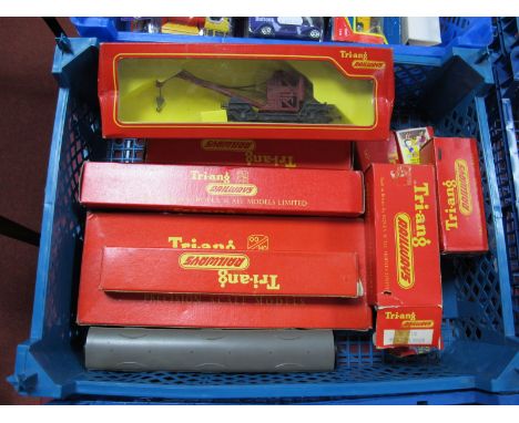 Eleven Tri-ang "OO" Gauge Rolling Stock Goods Wagons, including #R.82 Hopper Unloader Bridge, #R.344 Track Cleaning Car, with