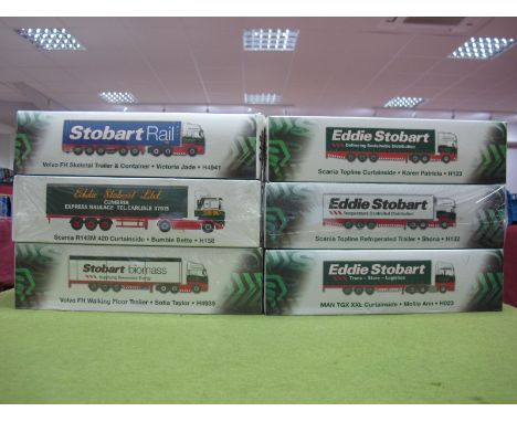 Six Boxed Atlas Editions 1:76th Scale Eddie Stobart Diecast Commercial Vehicles.