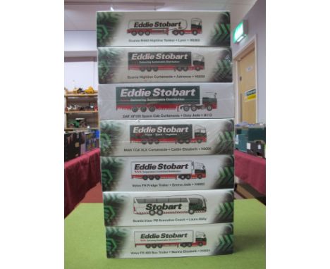 Seven Boxed Atlas Editions 1:76th Scale Eddie Stobart Diecast Commercial Vehicles.