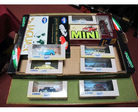 Fourteen Corgi Diecast Vehicles, including #97680 1:43rd scale Jaguar "E" type, 30th Anniversary Classic Supercats, #96956 Mo