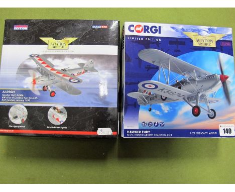 Two Boxed Corgi Aviation Archive 1:72nd Scale Diecast Historic Aircraft, # AA27301 Hawker Fury K5674, Historic Aircraft Colle