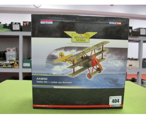 A Boxed Corgi Aviation Archive 1:48th Scale Diecast German World War I Aircraft, #AA38302 Fokker DRI - Lothar Von Richtofen, 