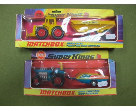 Two Window Boxed Matchbox Super Kings Diecast Commercial Vehicles, circa early 1970's, #K-5 Muir Hill Tractor and Trailer, #K
