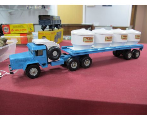 An Original Solido #526 Unic "Sahara" Articulated Diecast Lorry, light blue body, grey plastic hubs, four tanks, minor chip o