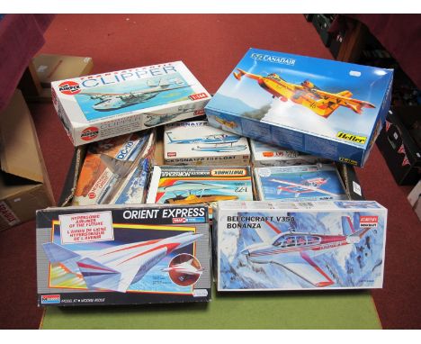 Eleven Boxed Plastic Commercial Aircraft Kits, of differing scale by Airfix, Heller, Eidai, Academy including Beechcraft V35A