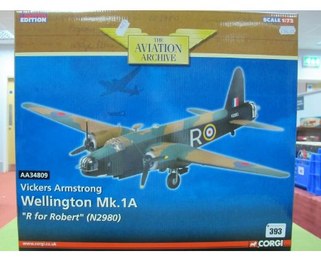 A Boxed Corgi Aviation Archive #AA 34809 1:72nd Scale Diecast Vickers Armstrong Wellington MK 1A,  "R for Robert" (N2980), ne