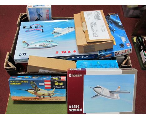 Sixteen Boxed 1:72 Scale Military Jets "Experimental" Plastic Aircraft Kits, by Tamiya, Mach 2, Revell, Fujimi and others inc