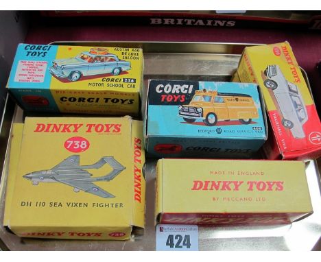 Two Corgi and Three Dinky Original Empty Boxes, condition variable. 